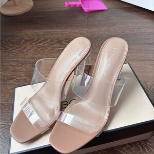 BCBGeneration Tan Heels with Clear Straps